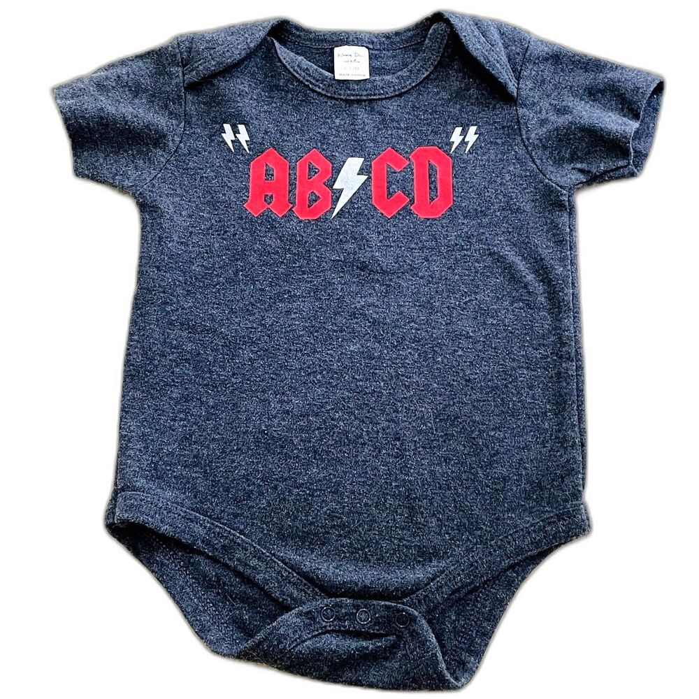 Baby Boy Short Sleeve Gray Onesie 'AB CD' Cotton Snap Closure 6-12m